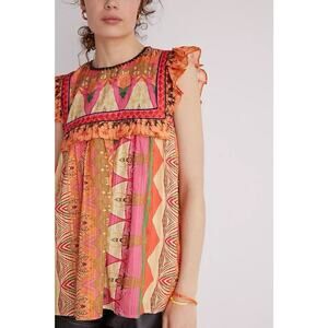 Anthropologie Siddartha Bansal Sanya Ruffle Sleeveless Top Sz M Multicolor Boho